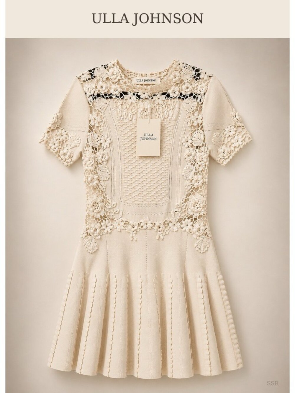 Ulla Johnson Henrietta Dress Pristine Cream Crochet Knit Fit Flare Mini S NWT - Picture 1 of 8
